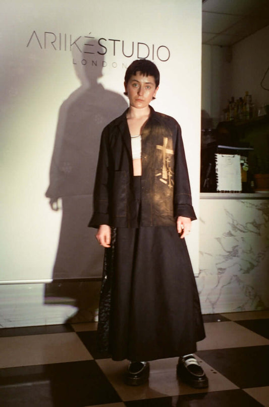 Iro Black Hand Painted 100% Cotton Poplin Skirt - Ariike Ruban Studio