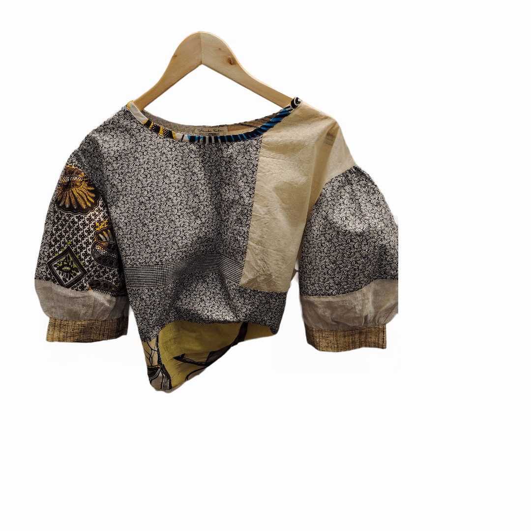 Boho Patchwork Top with Puff Sleeve - Ariike Ruban Studio