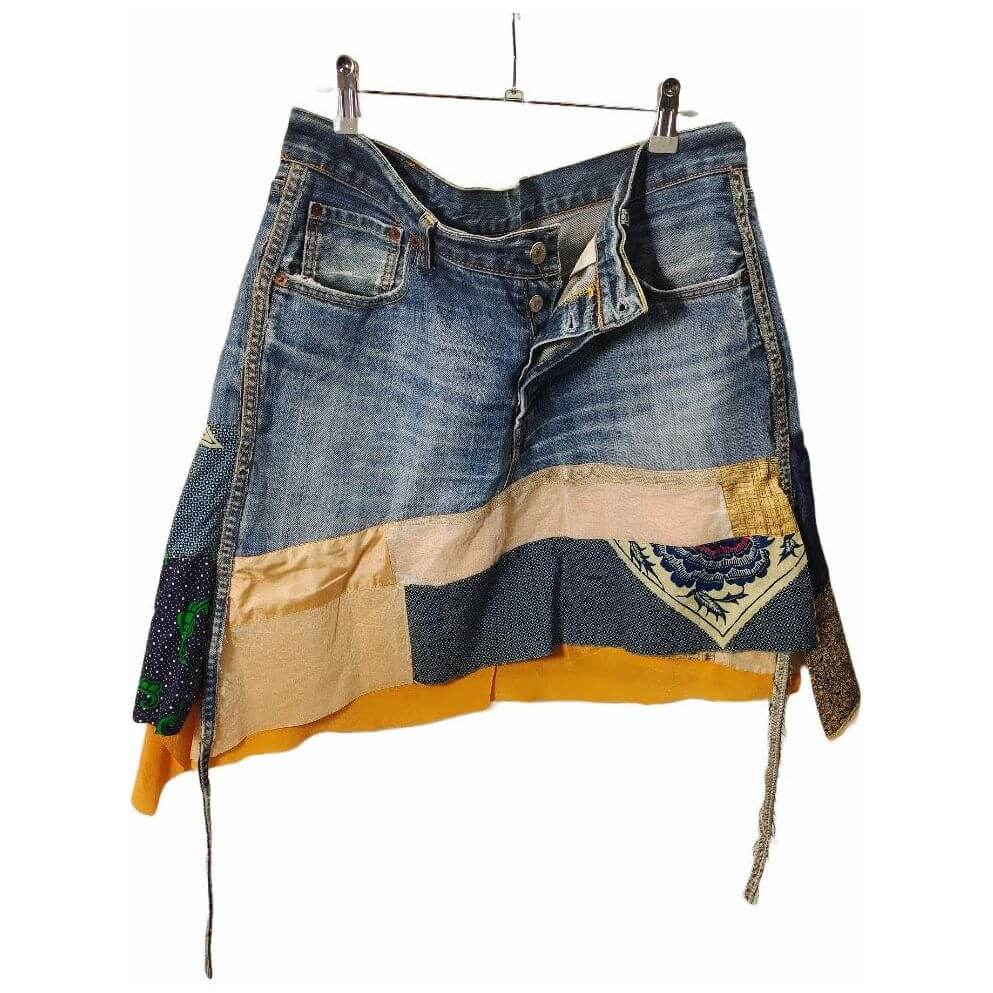 Reworked 501 Short Skirt with Silk and Cotton Print 36" WAIST