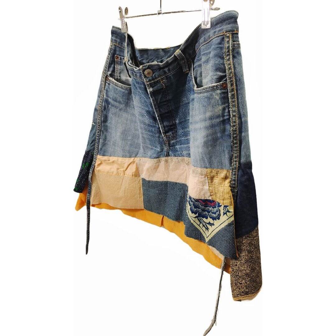 Reworked 501 Short Skirt with Silk and Cotton Print 36" WAIST