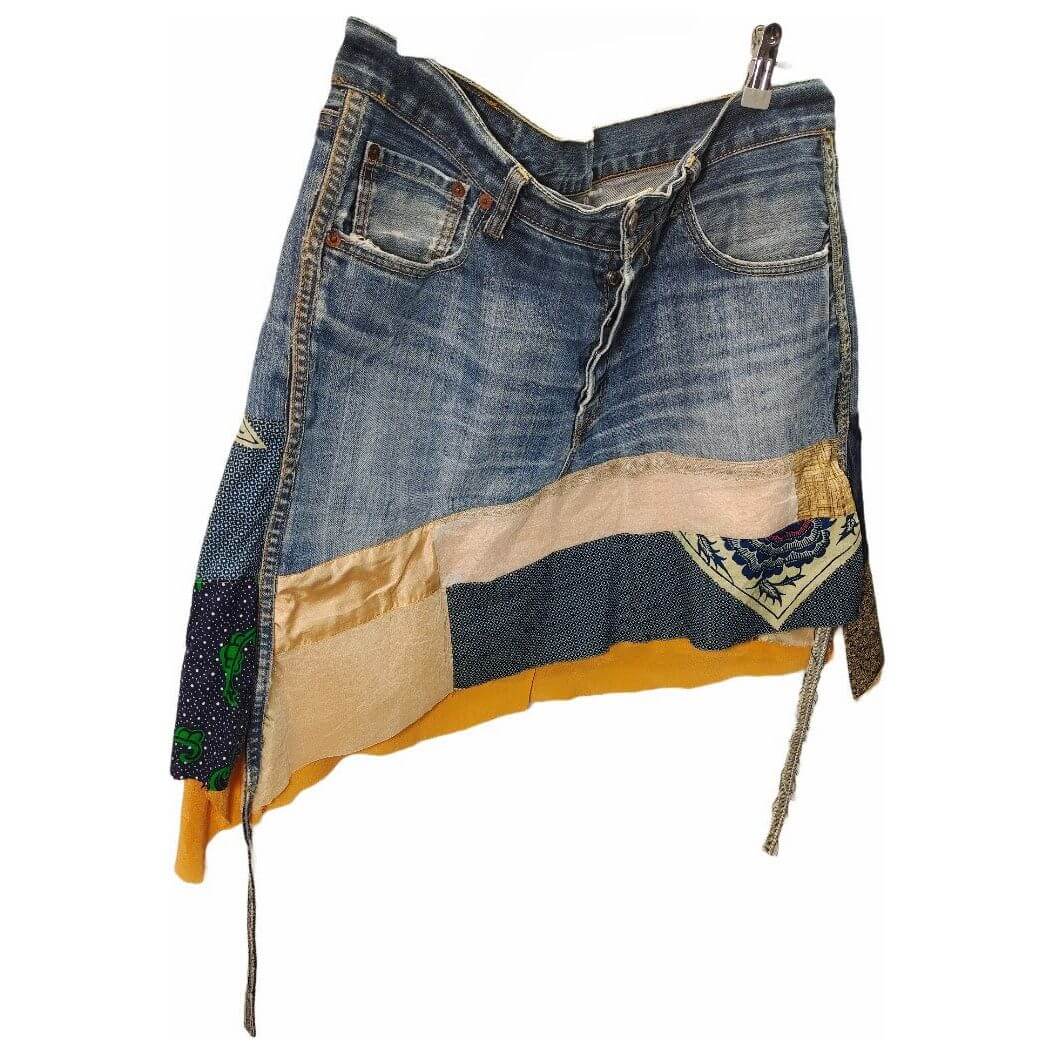 Reworked 501 Short Skirt with Silk and Cotton Print 36" WAIST