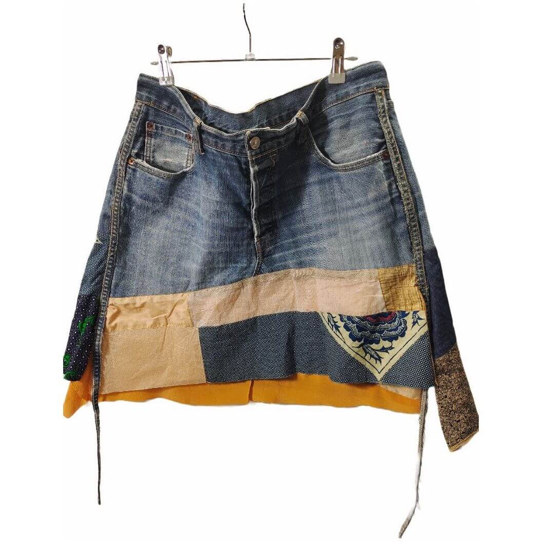 Reworked 501 Short Skirt with Silk and Cotton Print 36" WAIST
