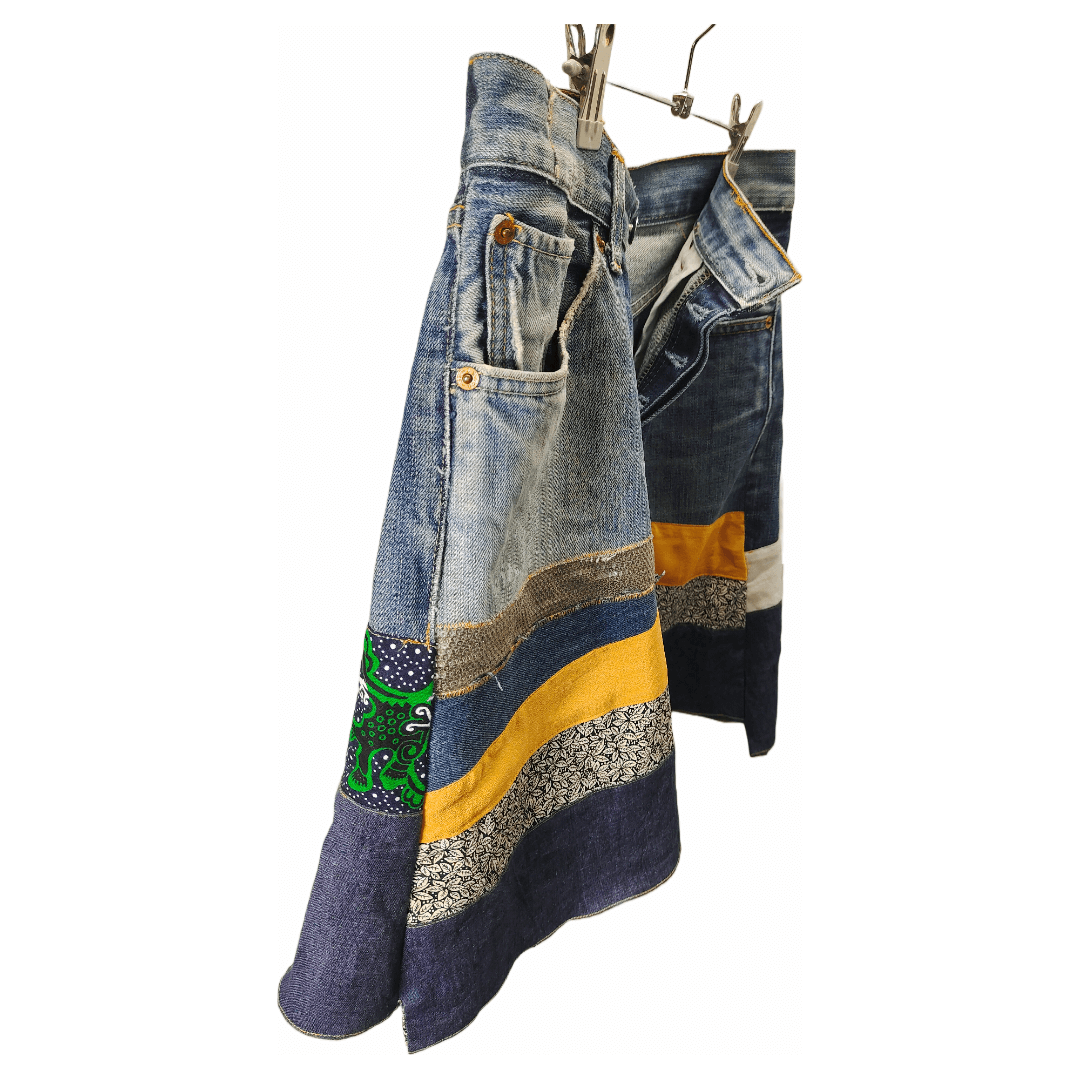 Reworked 501 Short Skirt With Silk, Print And Denim 36" Waist