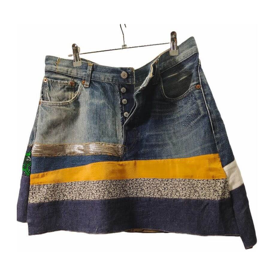 Reworked 501 Short Skirt With Silk, Print And Denim 36" Waist
