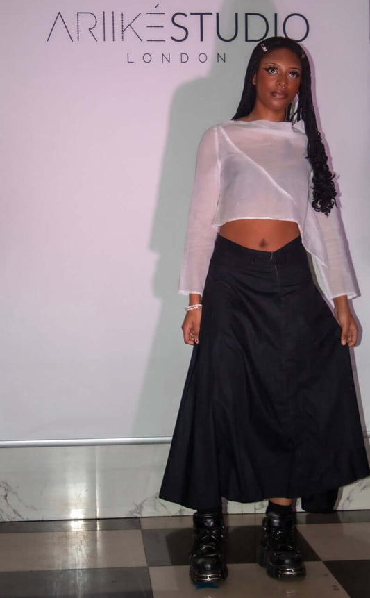 Black Gored Iro 100% Cotton Poplin Skirt - Ariike Ruban Studio
