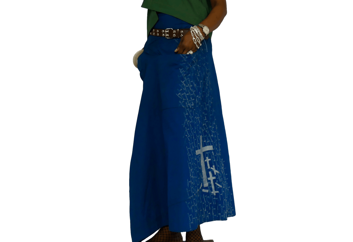 Iro Blue Hand Painted 100% Cotton Poplin Skirt - Ariike Ruban Studio