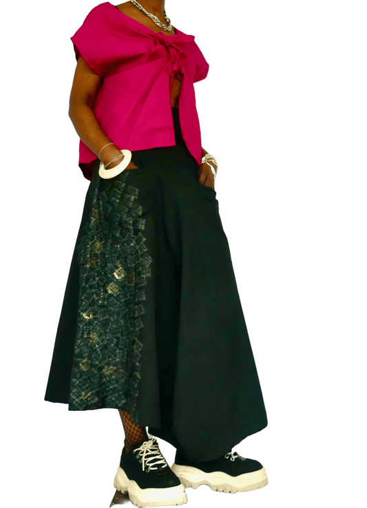 Iro Black Hand Painted 100% Cotton Poplin Skirt - Ariike Ruban Studio