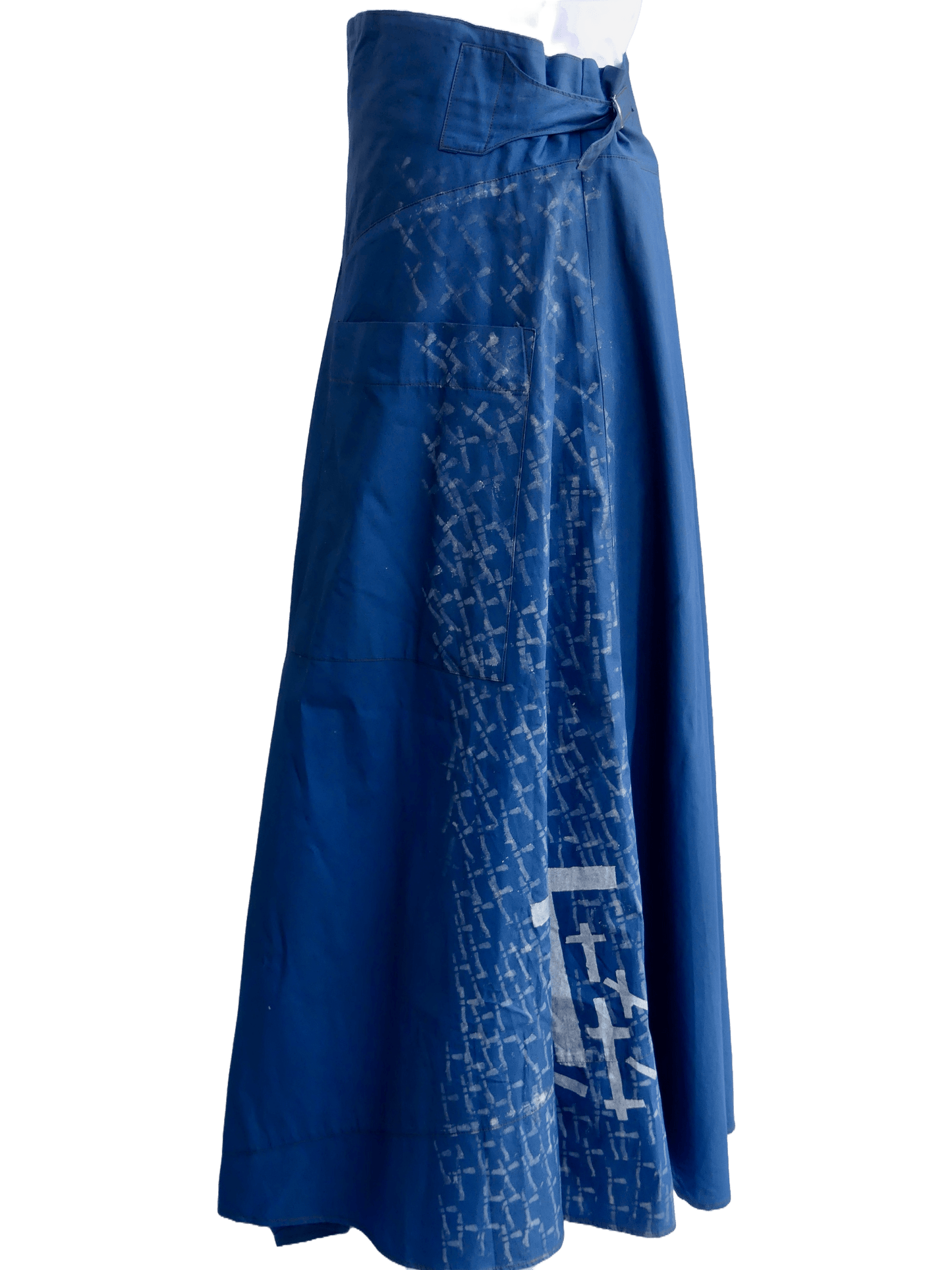 Iro Blue Hand Painted 100% Cotton Poplin Skirt - Ariike Ruban Studio