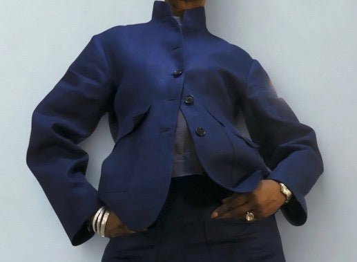 Sculpted Irish Linen Jacket With Stand Collar - Ariike Ruban Studio