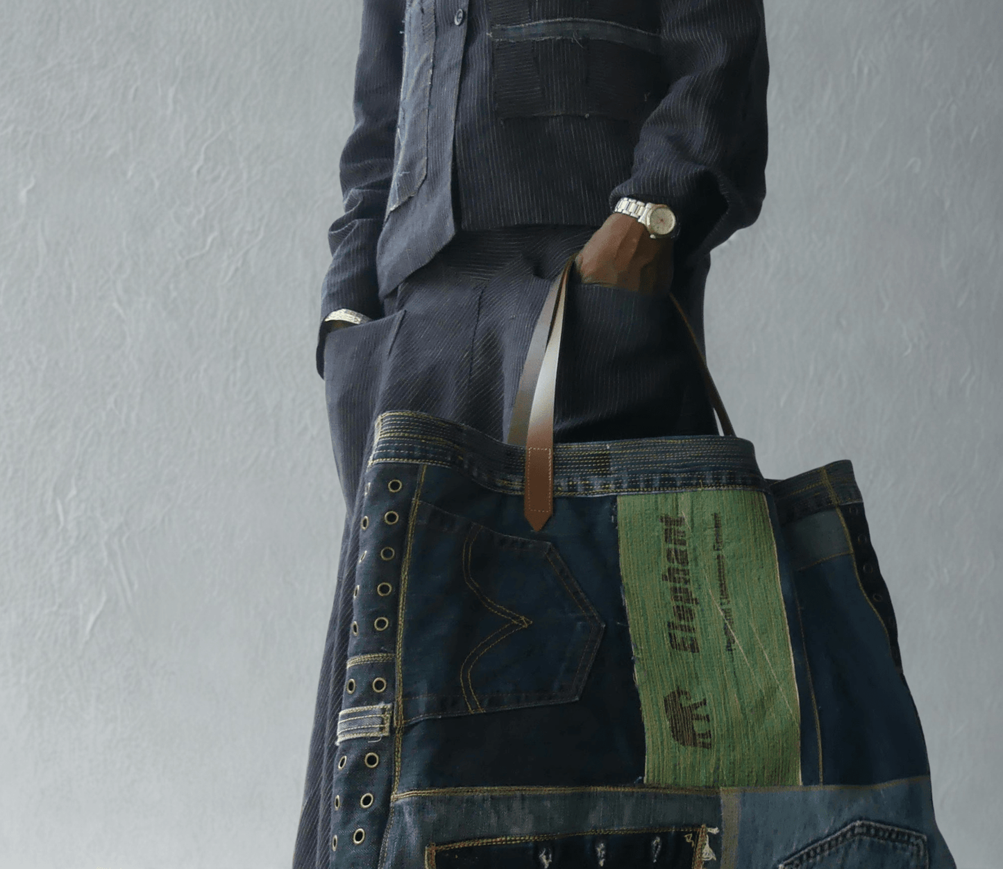 Upcycled Jeans Tote Bag with Studded Details - Ariike Ruban Studio