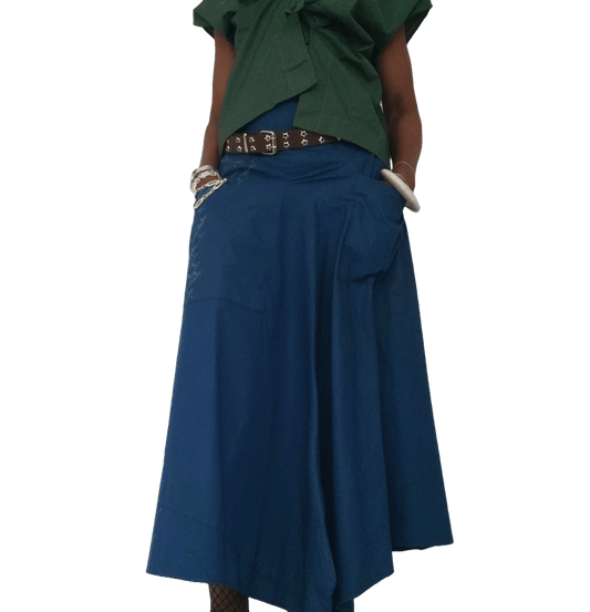 Iro Blue Hand Painted 100% Cotton Poplin Skirt - Ariike Ruban Studio