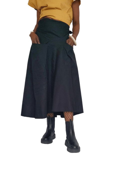 Black Gored Iro 100% Cotton Poplin Skirt - Ariike Ruban Studio