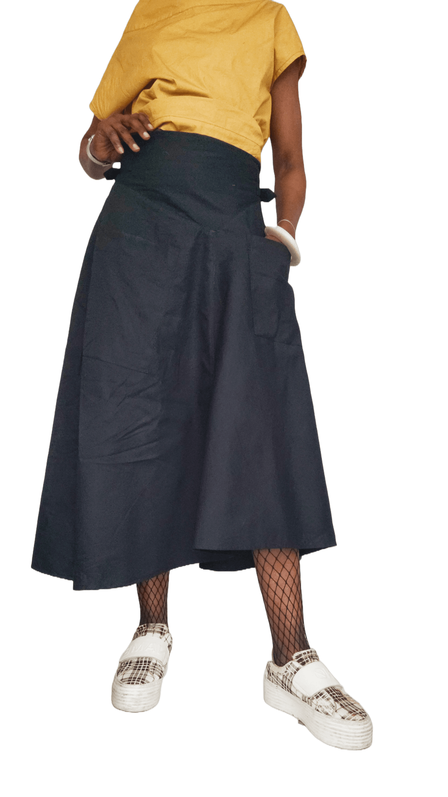 Black Gored Iro 100% Cotton Poplin Skirt - Ariike Ruban Studio