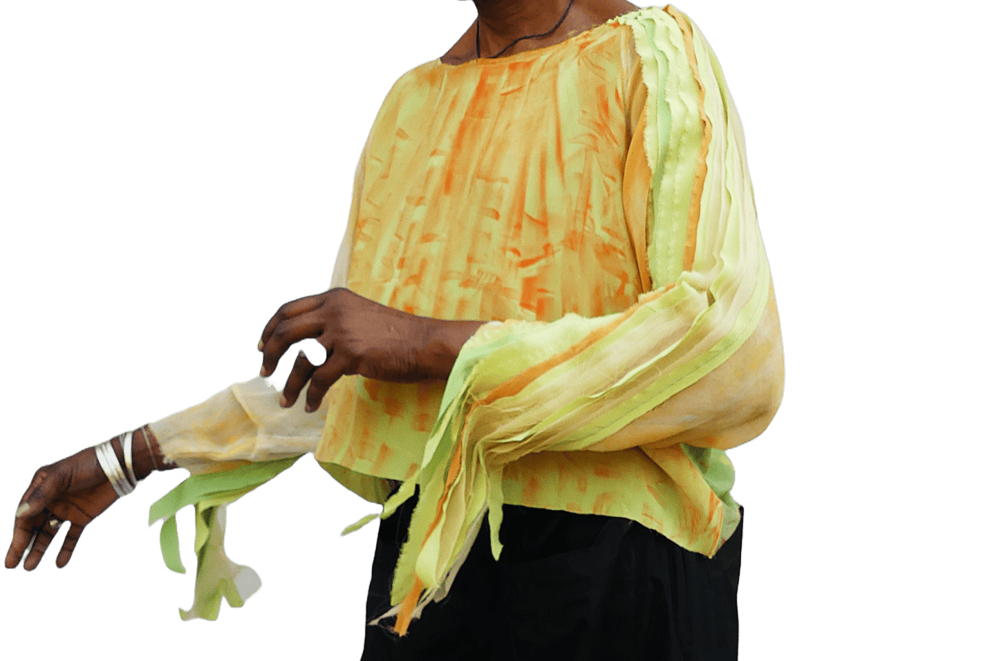 Ariya Silk Top with Fringed Sleeves - Ariike Ruban Studio