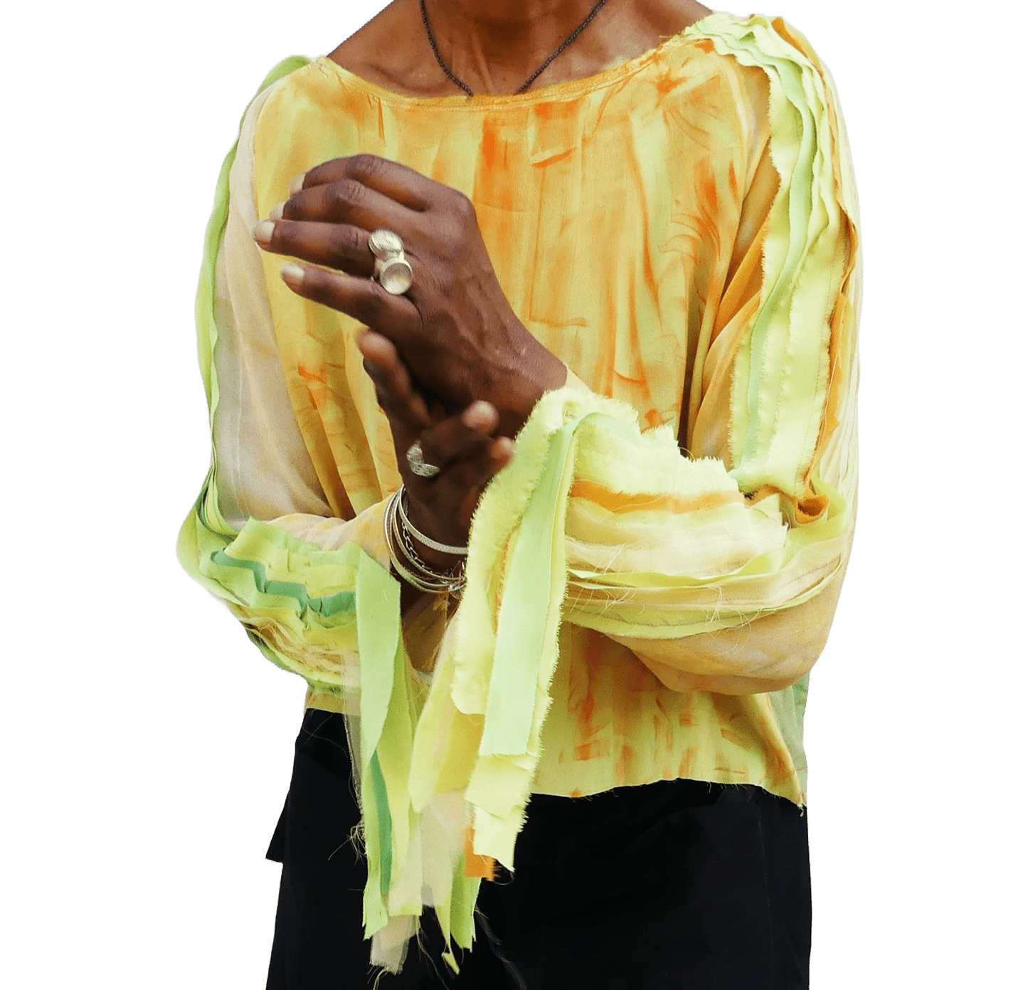 Ariya Silk Top with Fringed Sleeves - Ariike Ruban Studio