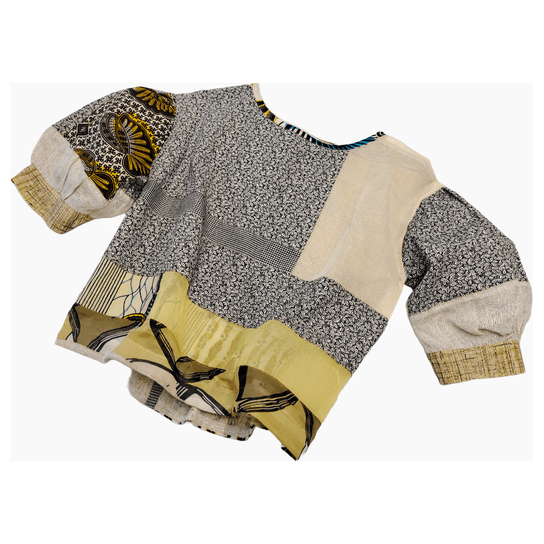 Boho Patchwork Top with Puff Sleeve - Ariike Ruban Studio