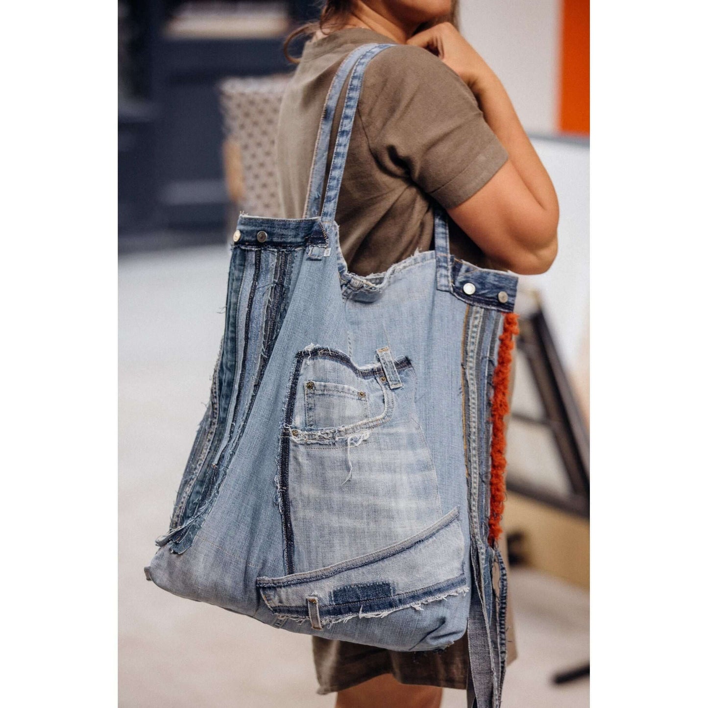Tasseled Upcycled denim bags - Ariike Ruban Studio