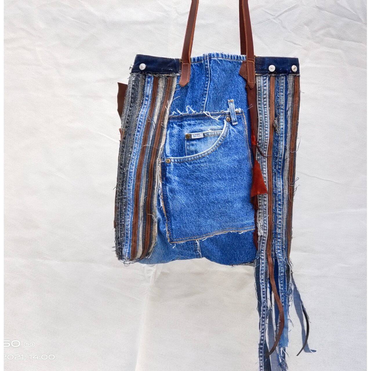 Tasseled Upcycled denim bags