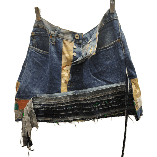 Reworked 501 Short Skirt with layered fringe