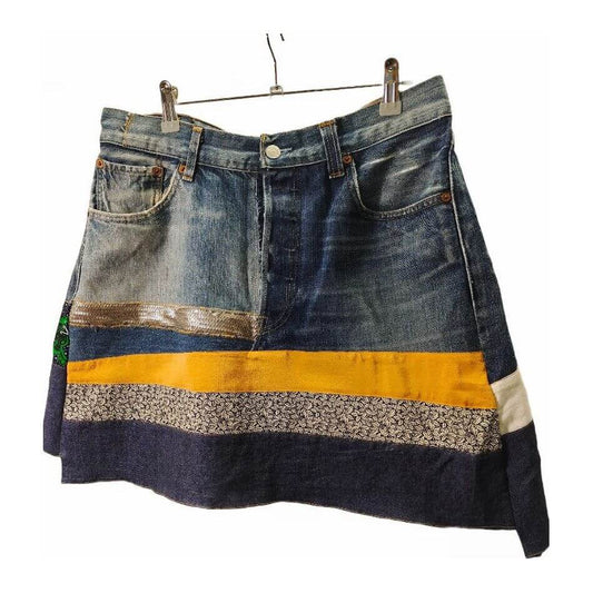 Reworked 501 Short Skirt With Silk, Print And Denim