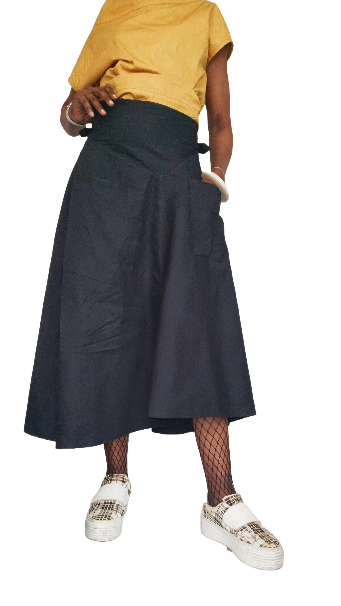 Black Gored  Iro 100% Cotton Poplin Skirt