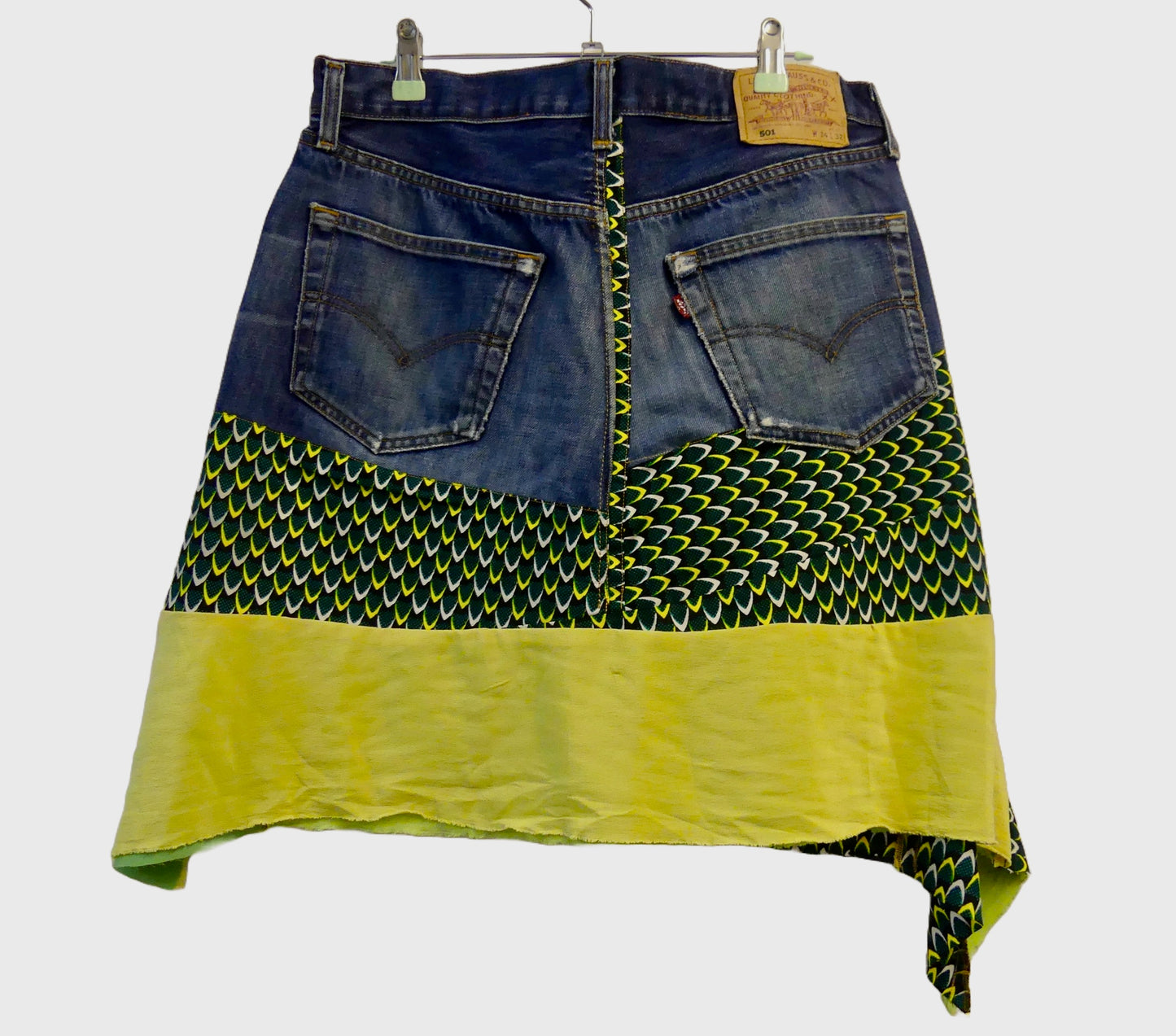 Reworked 501 Short Skirt with Print and silk 34" WAIST